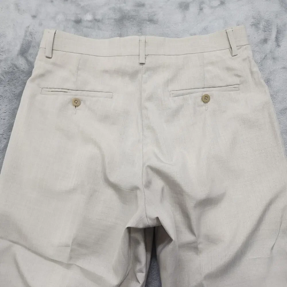 Kenneth Cole Reaction Pants Mens 30X27* Beige Khaki‎ Flat Front Straight Leg